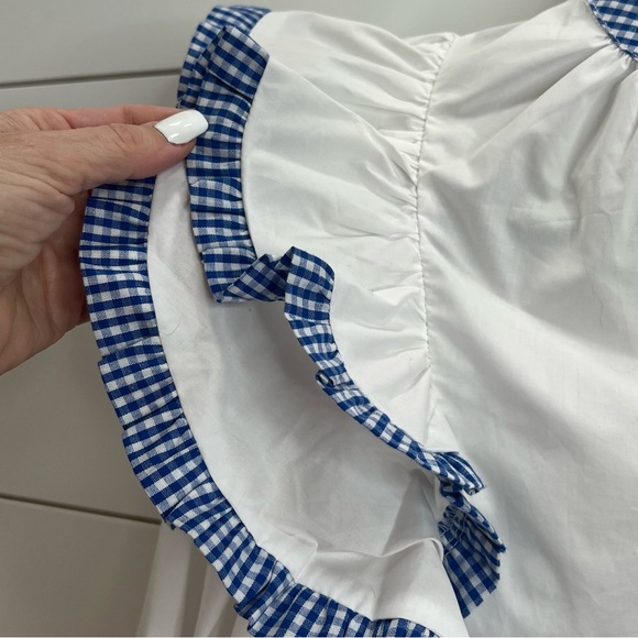 Hyacinth House Blue White Long Gingham Trim Sleeve Ruffle Blouse. Small. NWT. - Picture 8 of 14